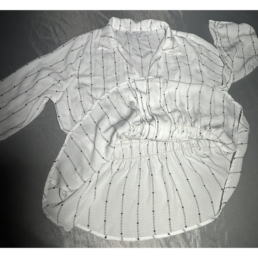Sweet Rain White with Black Striped Thread Blouse Size Medium - Picture 3 of 11